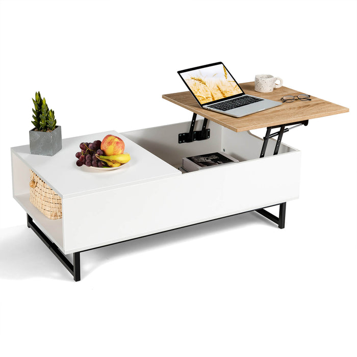 ConvertibleTop - Lift Up Coffee Table with Hidden Compartment in White - Ideal for Storage Needs