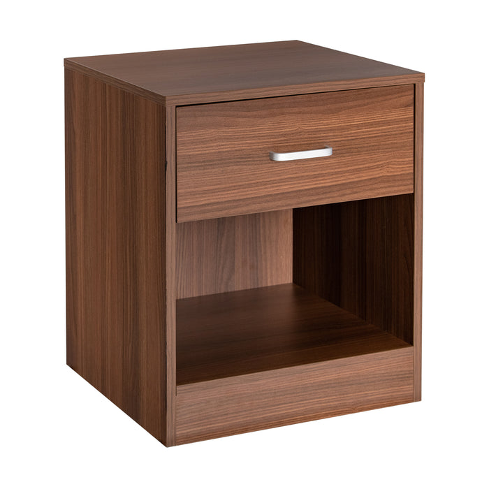 2-Tier Nightstand - Drawer and Open Component Design in Brown - Ideal Bedroom Storage Solution
