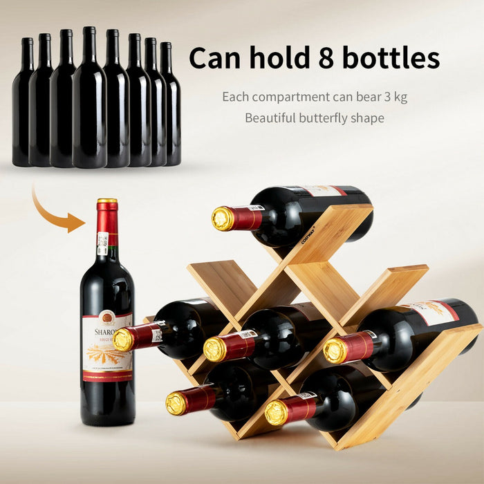 Bamboo 8-Bottle Wine Rack - Odorless Paint Finish, Ideal for Home and Bar - Perfect for Wine Enthusiasts and Entertaining.