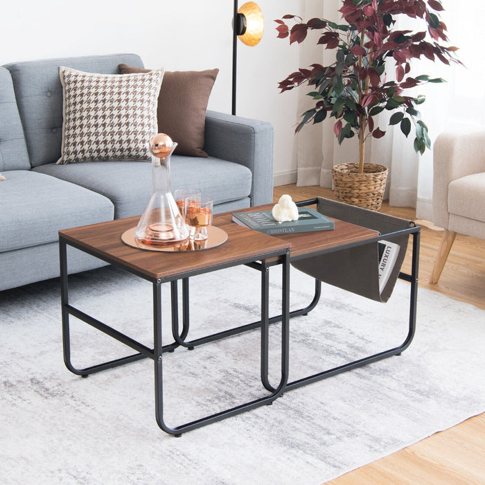 Modern Industrial - 2 Pieces Nesting Coffee Table Set in Brown - Ideal for Contemporary Home Décor