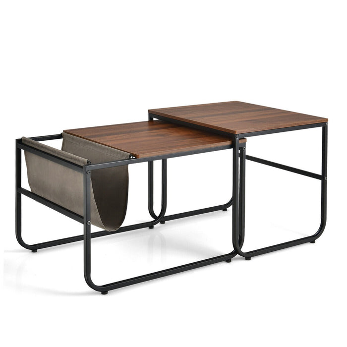 Modern Industrial - 2 Pieces Nesting Coffee Table Set in Brown - Ideal for Contemporary Home Décor