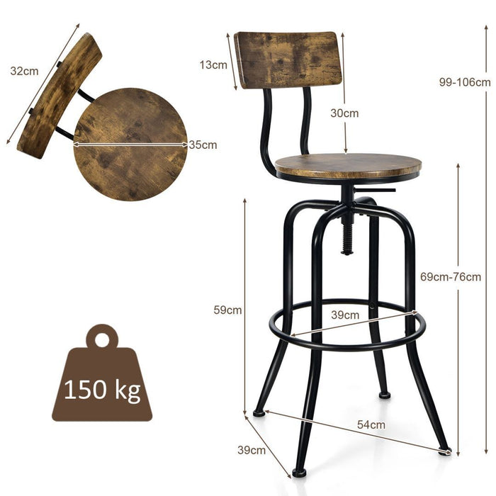 Adjustable Swivel Kitchen Dining Chairs, Set of 2 - Ergonomic Backrest, Coffee Color - Perfect for Comfortable Dining Experience