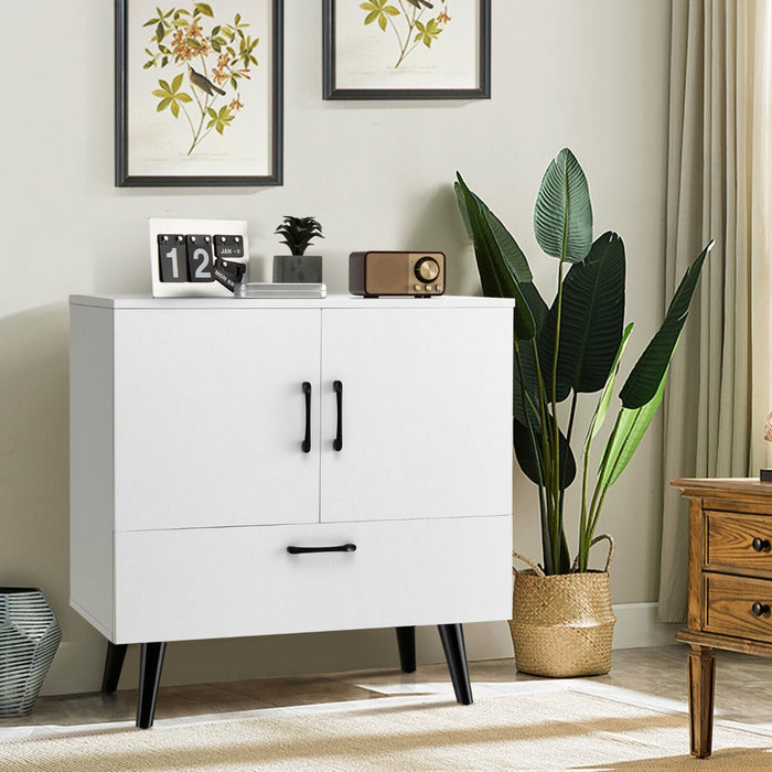 Freestanding Wooden Furniture - White Buffet Sideboard with Drawer - Ideal Storage Solution for Dining Area