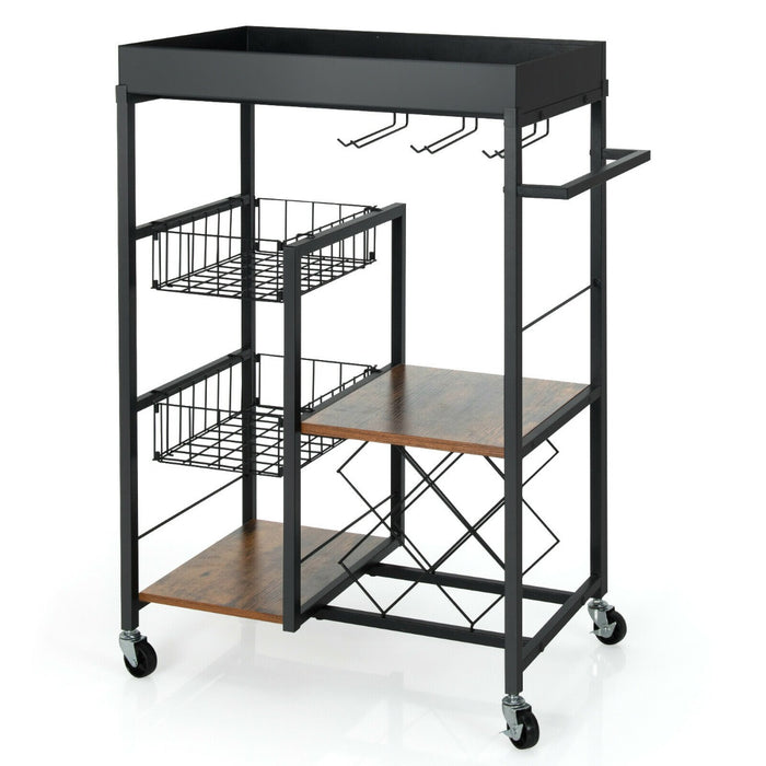 Kitchen Essential - 4-Tier Serving Trolley with Built-in Wine Rack and Glass Holder - Ideal for Entertaining and Dinner Parties