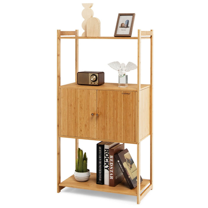 Bamboo Crafted Bathroom Cabinet - 3 Shelves and 2-Door Storage Unit in Natural Finish - Ideal for Organizing Bath Essentials