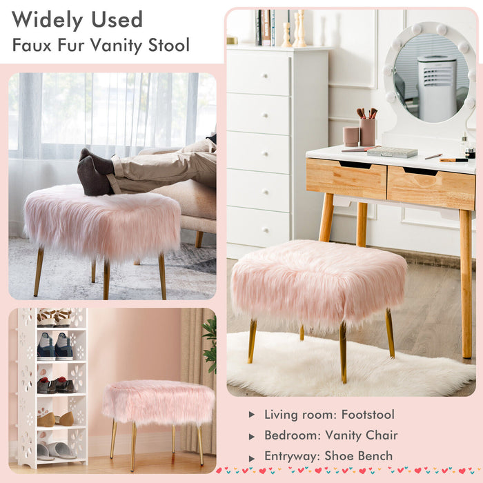 Furry Faux Fur Brand - Luxurious Pink Footstool with Gold Metal Legs - Perfect Addition for a Cozy, Stylish Home Decor