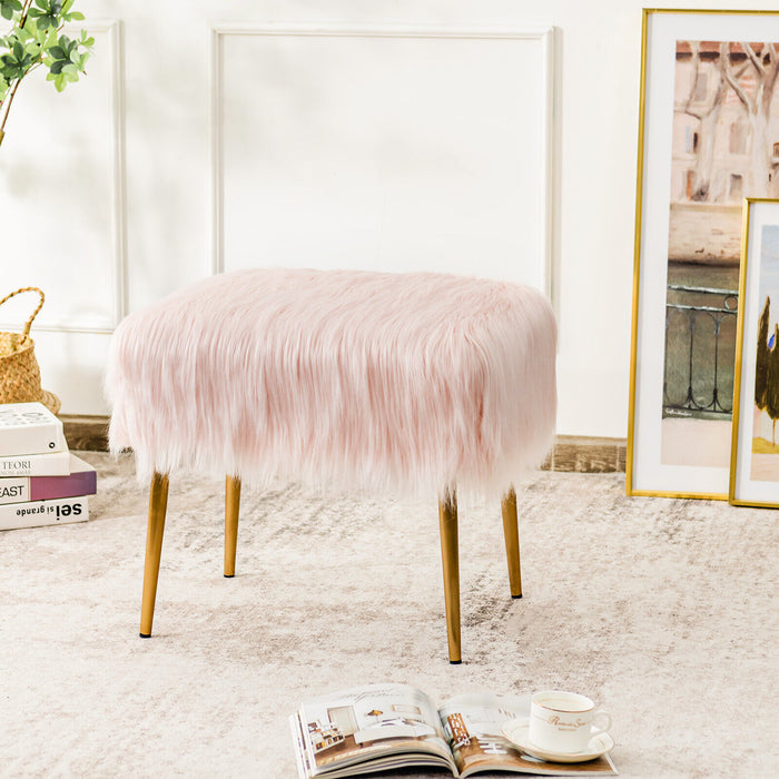 Furry Faux Fur Brand - Luxurious Pink Footstool with Gold Metal Legs - Perfect Addition for a Cozy, Stylish Home Decor