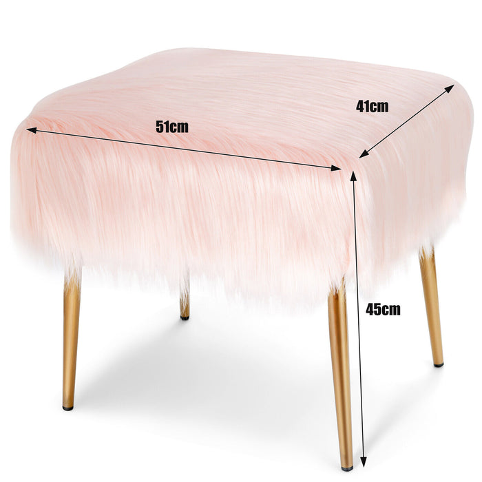 Furry Faux Fur Brand - Luxurious Pink Footstool with Gold Metal Legs - Perfect Addition for a Cozy, Stylish Home Decor