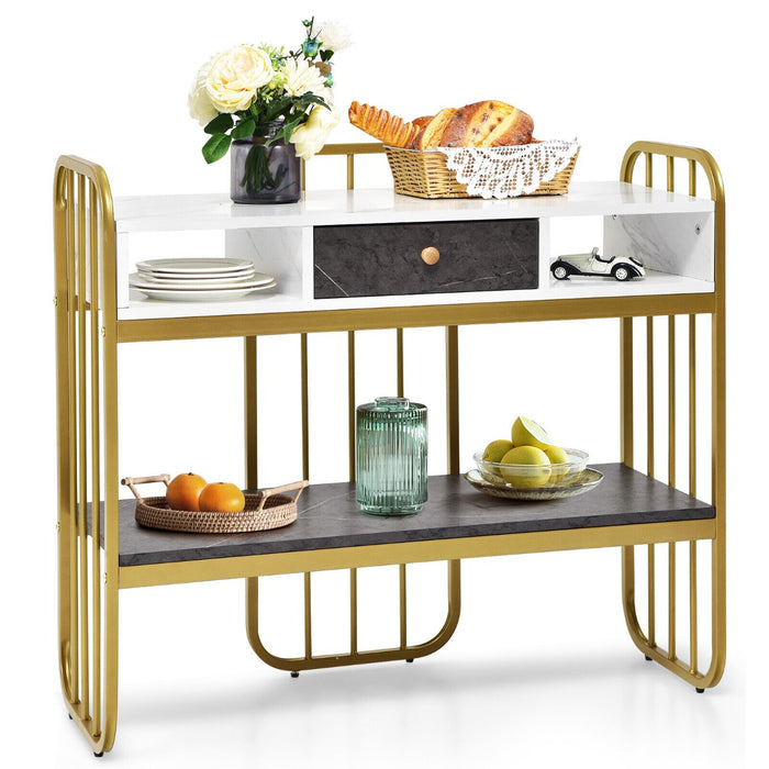 Faux Marble Console Table - With Drawer, Shelves & Compartments - Perfect for Storage & Display in Living Areas