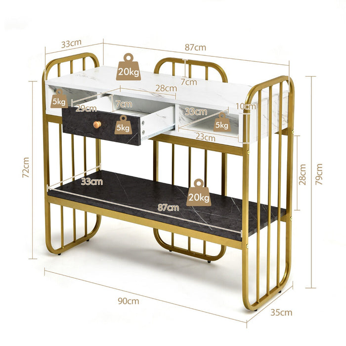 Faux Marble Console Table - With Drawer, Shelves & Compartments - Perfect for Storage & Display in Living Areas