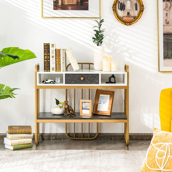 Faux Marble Console Table - With Drawer, Shelves & Compartments - Perfect for Storage & Display in Living Areas