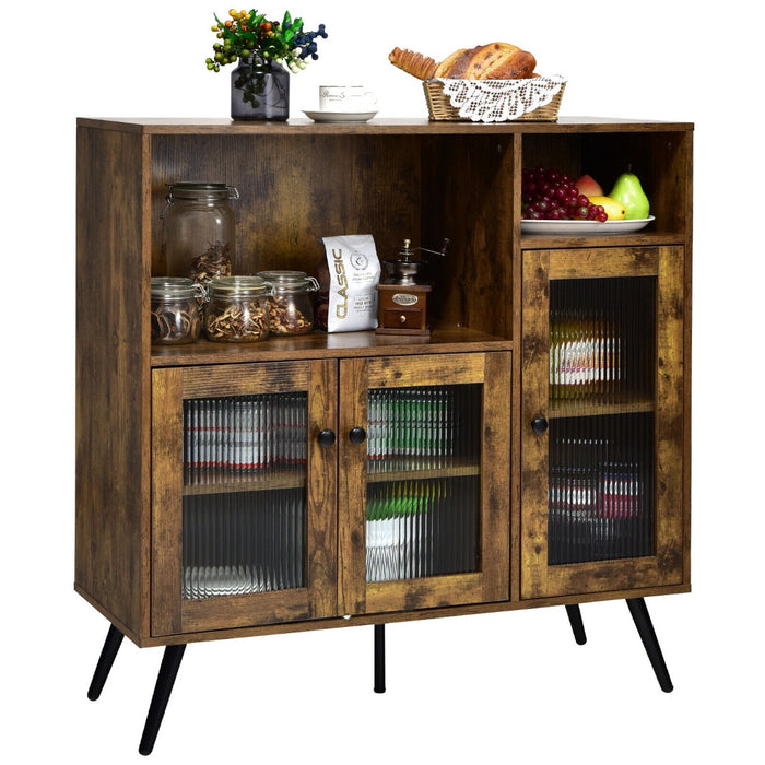 Industrial Wooden Cabinet - Kitchen Storage Unit with Tempered Glass Doors in Brown - Ideal for Home Organization Solutions
