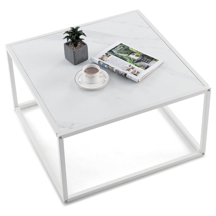 Square Leisure - Contemporary Coffee Table with Faux Marble Tabletop in Sleek Black - Ideal for Lounging and Entertaining Guests