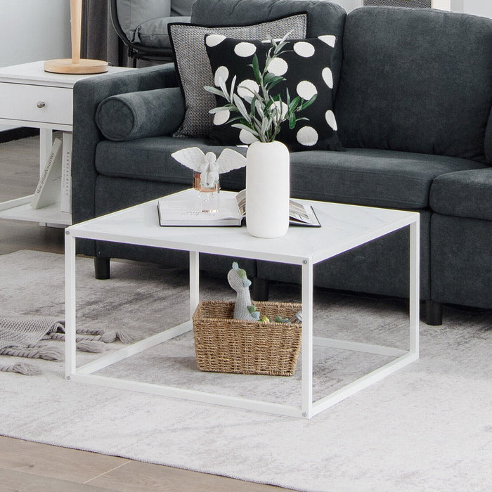 Square Leisure - Contemporary Coffee Table with Faux Marble Tabletop in Sleek Black - Ideal for Lounging and Entertaining Guests
