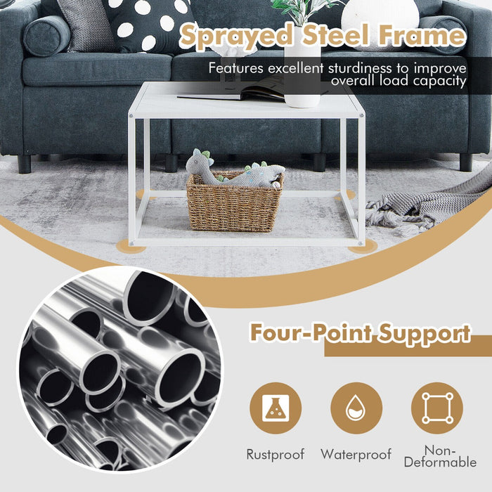 Square Leisure - Contemporary Coffee Table with Faux Marble Tabletop in Sleek Black - Ideal for Lounging and Entertaining Guests