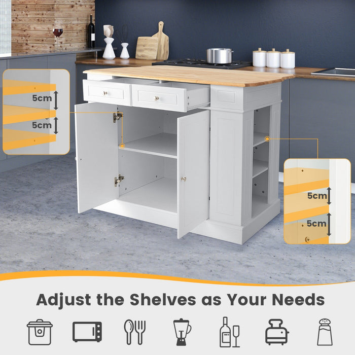 Drop-Leaf - Kitchen Island Trolley with Extendable Worktop and Adjustable Shelving in White - Ideal for Space Saving and Additional Storage in the Kitchen