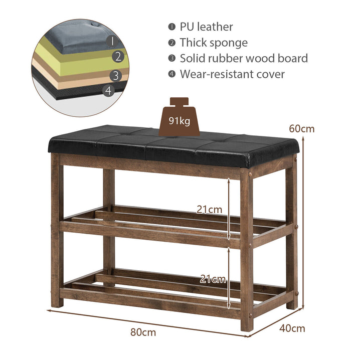 Three-Layer Shoe Storage Bench - White with Comfy Cushioned Seat - Ideal Solution for Keeping Hallway Organized and Clutter-Free