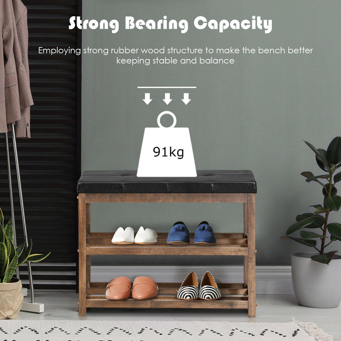 Three-Layer Shoe Storage Bench - White with Comfy Cushioned Seat - Ideal Solution for Keeping Hallway Organized and Clutter-Free
