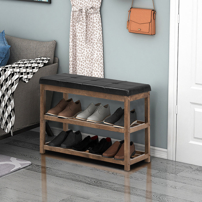 Three-Layer Shoe Storage Bench - White with Comfy Cushioned Seat - Ideal Solution for Keeping Hallway Organized and Clutter-Free