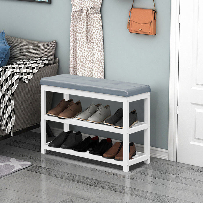 Three-Layer Shoe Storage Bench - White with Comfy Cushioned Seat - Ideal Solution for Keeping Hallway Organized and Clutter-Free