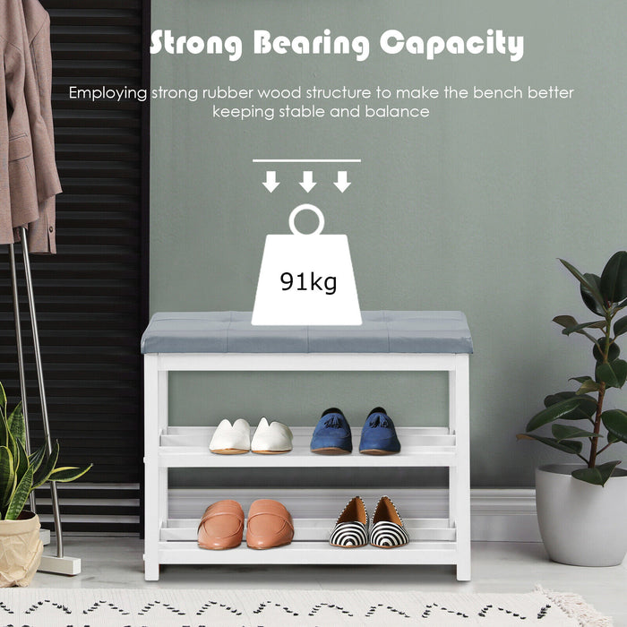 Three-Layer Shoe Storage Bench - White with Comfy Cushioned Seat - Ideal Solution for Keeping Hallway Organized and Clutter-Free