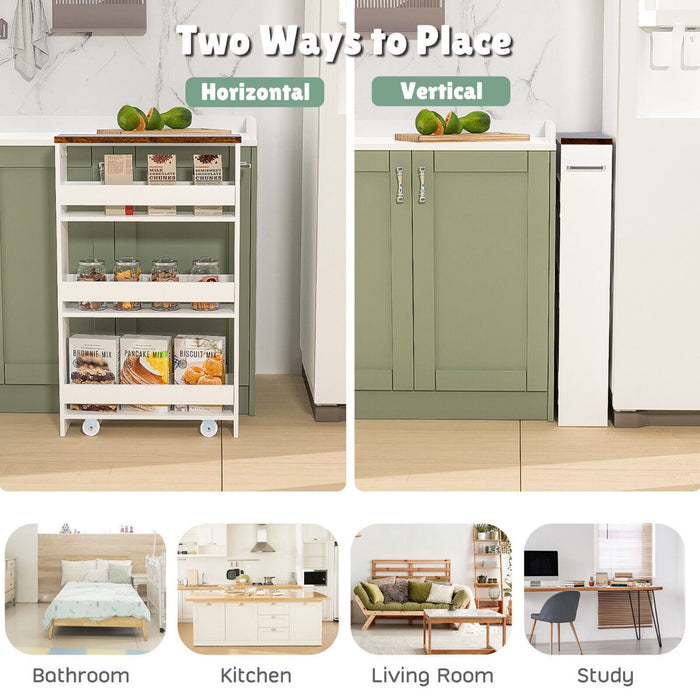 Slim Rolling Storage Trolley - 4-Tier Slide-Out Design for Kitchen and Dining Room Space Saving - Ideal for Small Apartments and Tight Spaces, Grey Finish