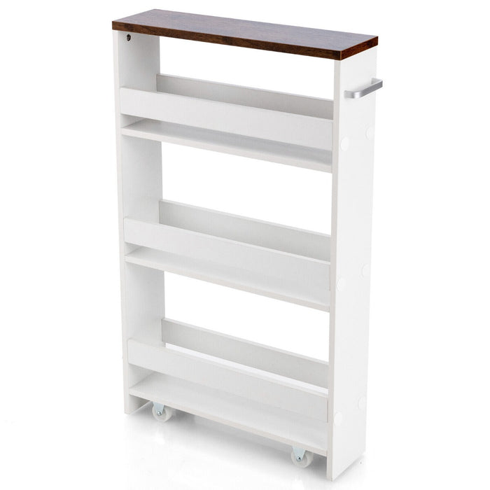 Slim Rolling Storage Trolley - 4-Tier Slide-Out Design for Kitchen and Dining Room Space Saving - Ideal for Small Apartments and Tight Spaces, Grey Finish