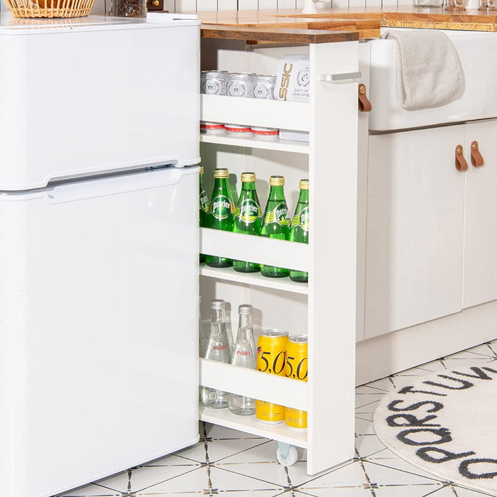 Slim Rolling Storage Trolley - 4-Tier Slide-Out Design for Kitchen and Dining Room Space Saving - Ideal for Small Apartments and Tight Spaces, Grey Finish