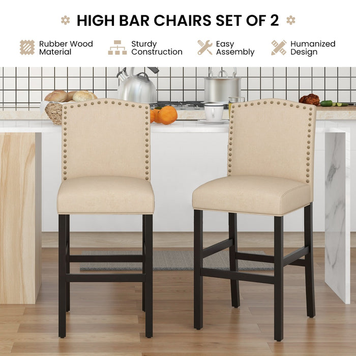Set of 2 Bar Chairs - Beige with Rubber Wood Legs, Perfect for Home and Pub Scenes - Ideal Seating Solution for Sociable Households and Hospitality Businesses