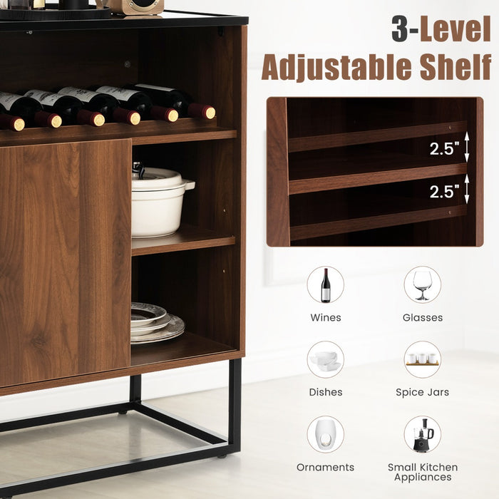 Walnut Freestanding Wine Cabinet - Tempered Glass Top Wine Storage - Ideal for Wine Enthusiasts or Space-saving Furniture Needs