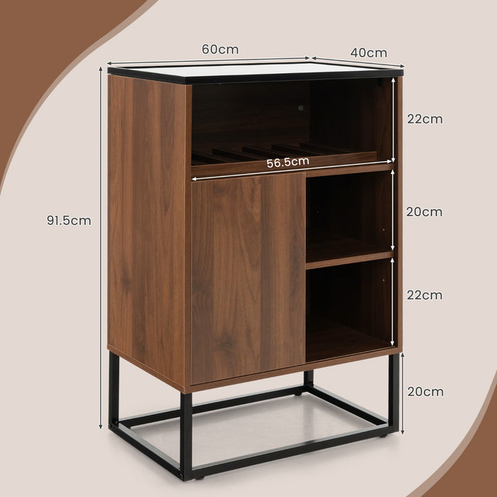 Walnut Freestanding Wine Cabinet - Tempered Glass Top Wine Storage - Ideal for Wine Enthusiasts or Space-saving Furniture Needs