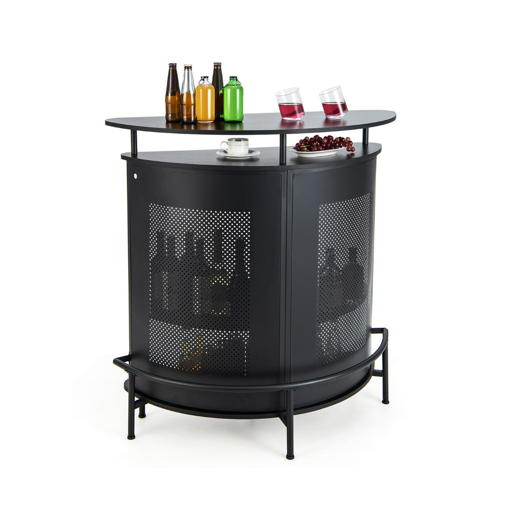 4-Tier Storage Bar Table - Black Table with Shelves and 3 Wine Glass Holders - Ideal for Home Bar Setup and Wine Lovers