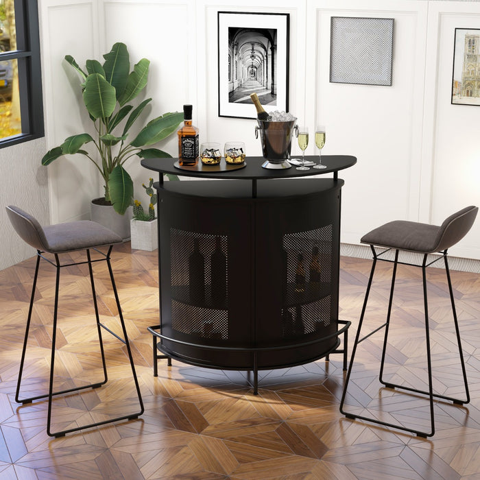 4-Tier Storage Bar Table - Black Table with Shelves and 3 Wine Glass Holders - Ideal for Home Bar Setup and Wine Lovers