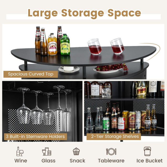 4-Tier Storage Bar Table - Black Table with Shelves and 3 Wine Glass Holders - Ideal for Home Bar Setup and Wine Lovers