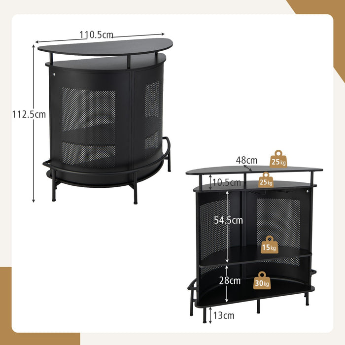 4-Tier Storage Bar Table - Black Table with Shelves and 3 Wine Glass Holders - Ideal for Home Bar Setup and Wine Lovers