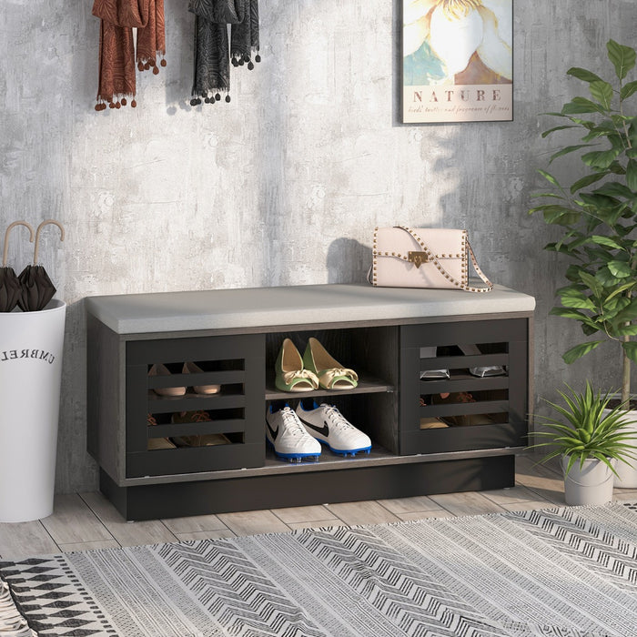 Bench Shoe Storage Deluxe - 6 Compartments, 3 Adjustable Shelves and Cushion in Dark Grey - Ideal for Organizing and Decluttering Entryways