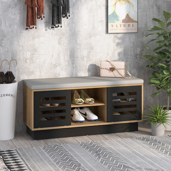 Bench Shoe Storage Deluxe - 6 Compartments, 3 Adjustable Shelves and Cushion in Dark Grey - Ideal for Organizing and Decluttering Entryways