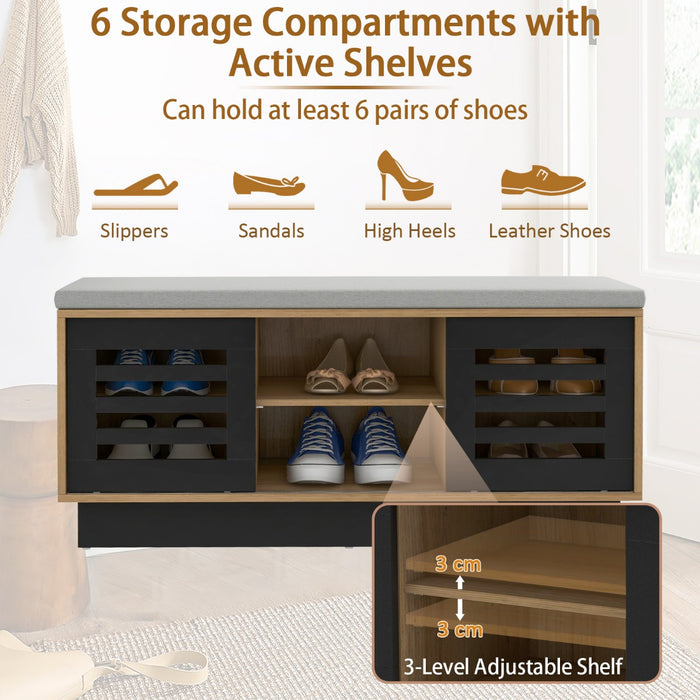 Bench Shoe Storage Deluxe - 6 Compartments, 3 Adjustable Shelves and Cushion in Dark Grey - Ideal for Organizing and Decluttering Entryways