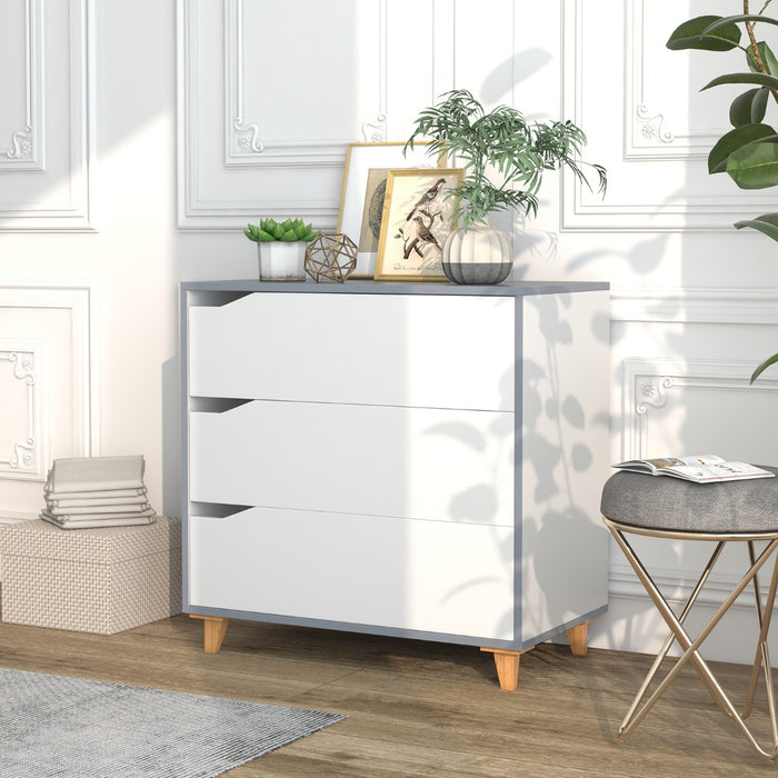 Modern Brand 3 Drawer Chest Dresser - Large Storage Capacity with Embedded Handle in Grey - Ideal for Maximizing Space in Your Bedroom