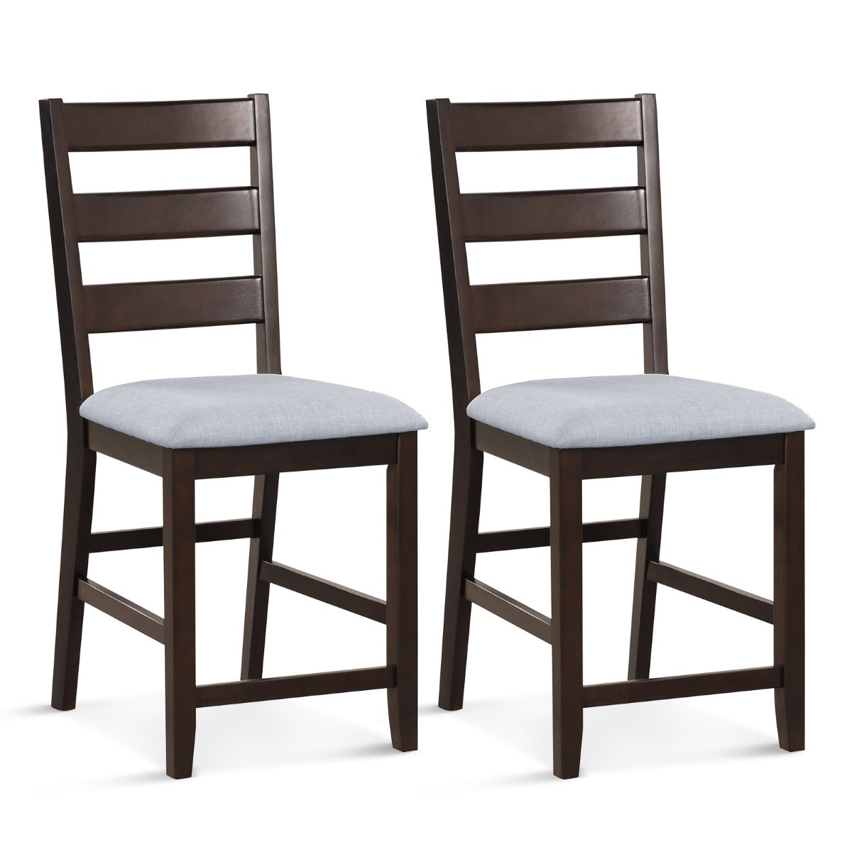 Counter Height Bar Stool Set - 2-Piece, Padded Seat, Rubber Wood Legs, Brown Finish - Ideal for Kitchen or Pub Setup