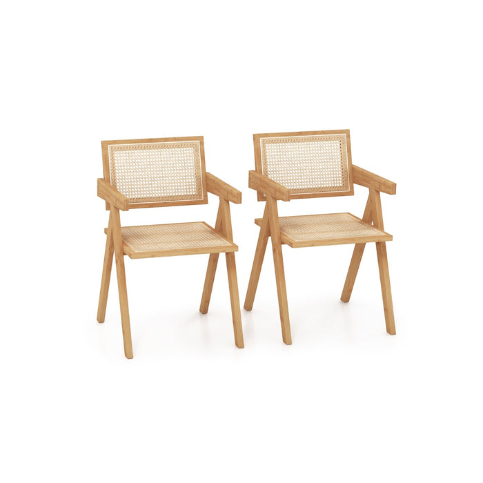 Natural Bamboo Frame Rattan Accent Chairs - Set of 2 in Natural Shade - Perfect for Home Decor Statement and Comfort Seating Solution