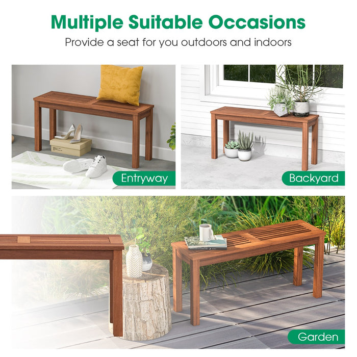 Outdoor Essentials - 2-Person Wooden Patio Bench with Slatted Seat - Ideal Seating Solution for Backyard Gatherings
