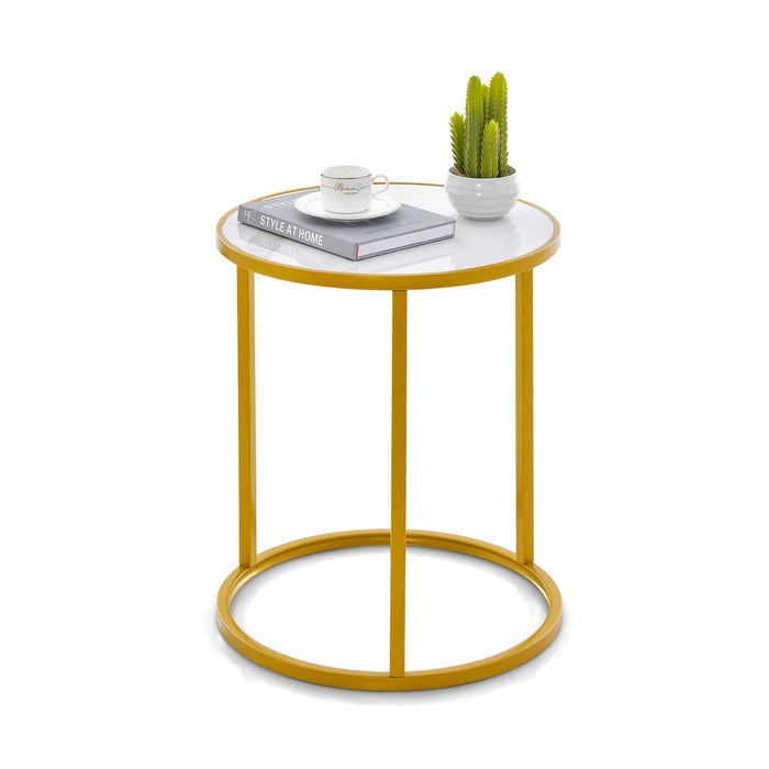 Marble Top & Golden Frame Round Side Tables - 2-Piece Set for Contemporary Home Styling - Ideal for Space-Efficient Room Decorations