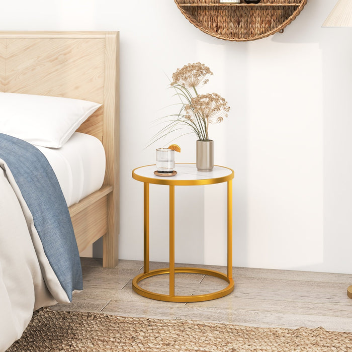 Marble Top & Golden Frame Round Side Tables - 2-Piece Set for Contemporary Home Styling - Ideal for Space-Efficient Room Decorations