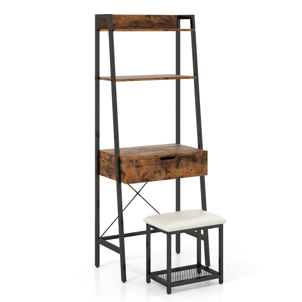 Flip Top Mirror Vanity Table Set - With Cushioned Stool, Color Black - Ideal for Bedroom Dressing and Makeup Application