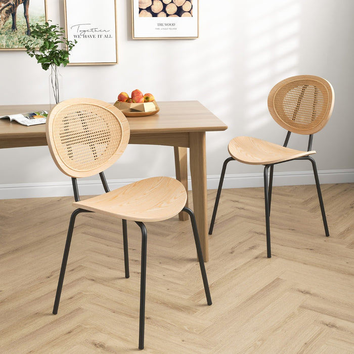 Rattan Chair Model 2 -  Dining Set with Metal Legs and Plywood Seat in Natural - Ideal for a Stylish, Modern Dining Room Setup