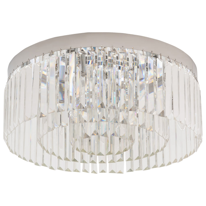 Elegant Crystal Chandelier - Modern 10-Light Flush Mount Ceiling Fixture with Stainless Steel Base - Ideal for Living Rooms, Hallways, and Bars