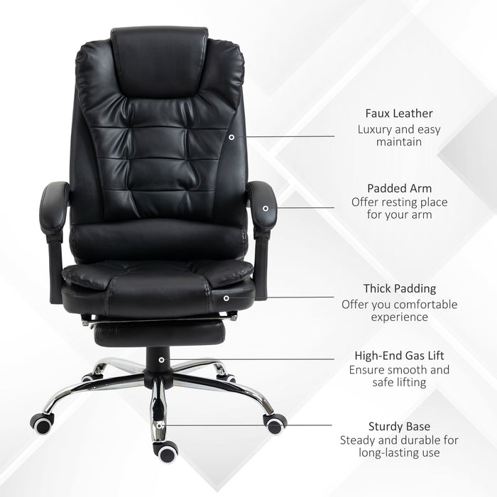 Executive Adjustable Office Chair - PU Leather Swivel Chair with Reclining Backrest & Retractable Footrest - Comfort for Home or Office Use