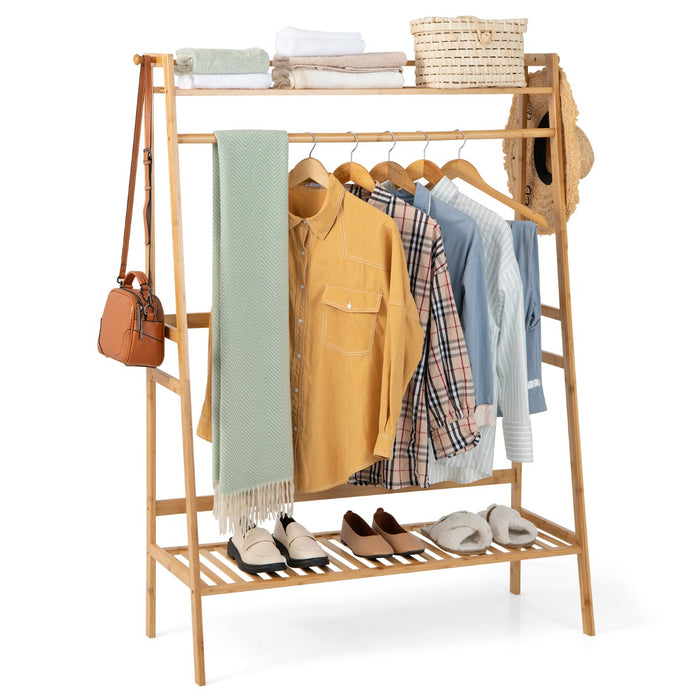 Bamboo Rack - High-Quality Clothing Storage with Top Shelf, Natural Finish - Ideal Solution for Organizing Clothes and Accessories