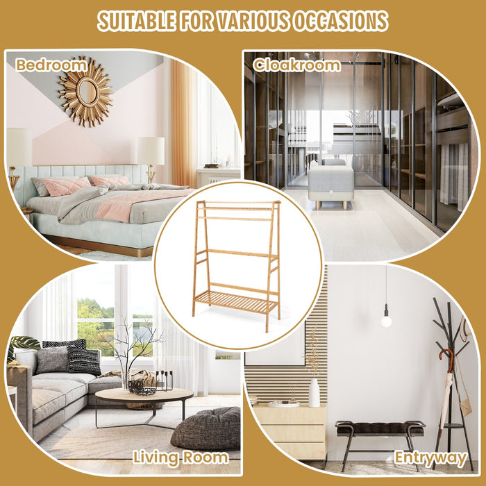 Bamboo Rack - High-Quality Clothing Storage with Top Shelf, Natural Finish - Ideal Solution for Organizing Clothes and Accessories